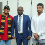 Kurt Okraku congratulates Samuel Eto'o on his re-election as FECAFOOT President