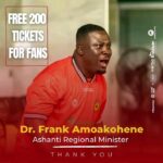 Ashanti Regional Minister buys 200 free tickets for fans ahead of Kotoko-Hearts Super Clash