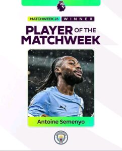 Semenyo wins Premier League Player of the Week after Fulham masterclass