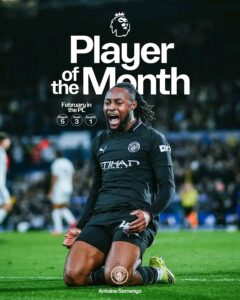 Semenyo wins premier league player of the month for February