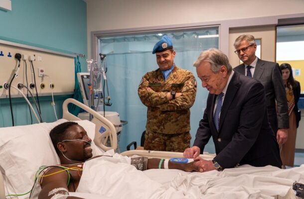 UN Secretary-General António Guterres visits Ghanaian peacekeeper injured in Lebanon