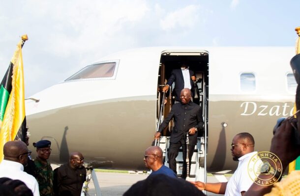 Ibrahim Mahama’s jet flies Asantehene home in grand return from Pretoria