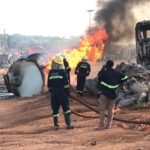 Fuel tanker overturns and explodes at Potsin junction, fire spreads to nearby house